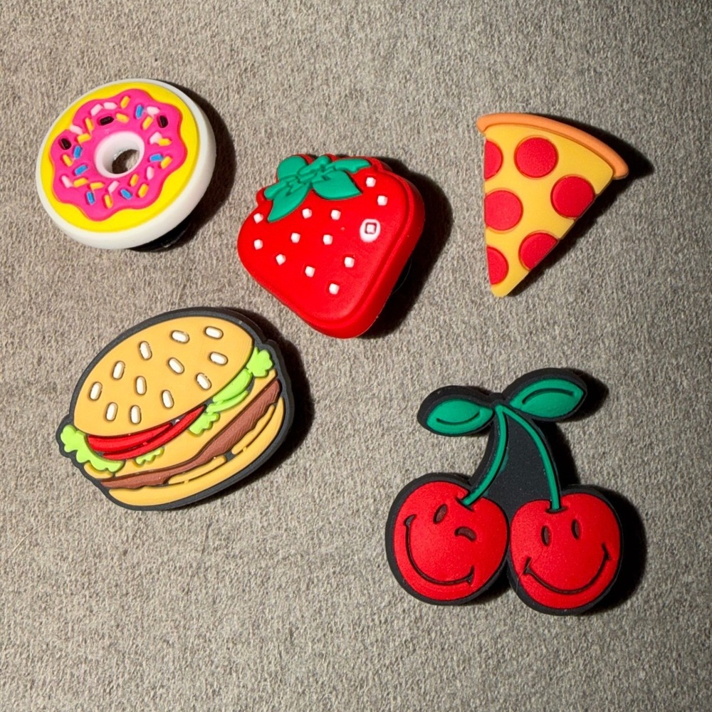 5pc Food Fruit Shoe Charms Set Donut Strawberry Pizza Burger Cherries for Clogs